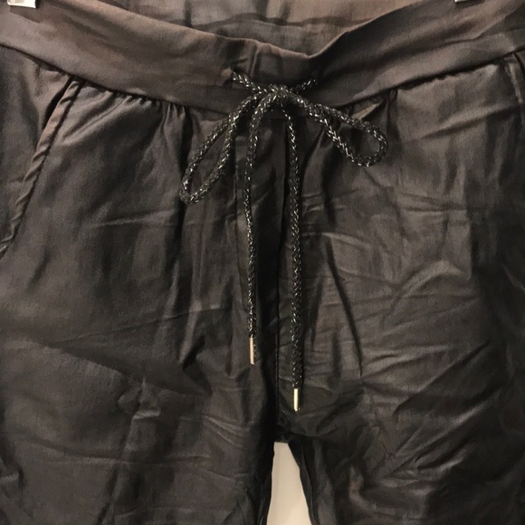 Black Vegan Leather Crinkle Pants - Picture 2 of 6